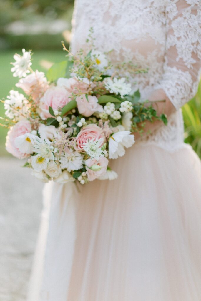 pink, white and yellow bridal bouquet