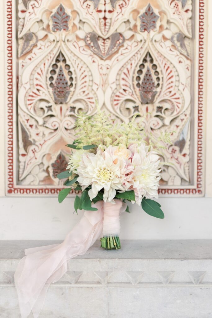 destination wedding in Italy - romantic dahlia flower bridal bouquet for a wedding ceremony