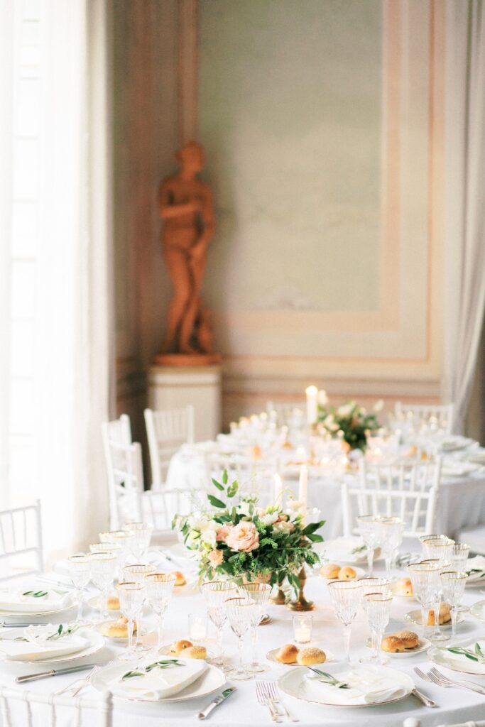 romantic dinner setting in a italian chateu executed by wedding planner in italy atelier crespi